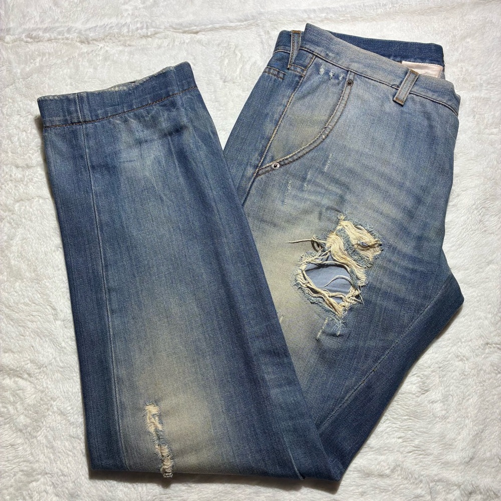 Dolce & Gabbana Relaxed Blue Jeans with Distressed Details, Size 46